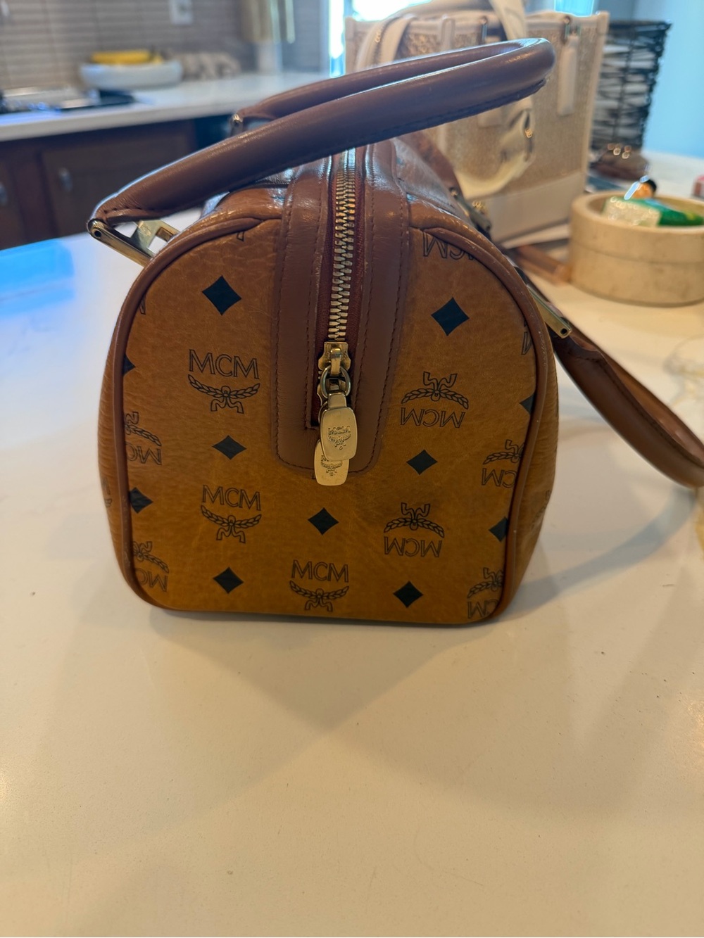 MCM Cognac Visetos Satchel with Gold Hardware - Picture 3 of 10